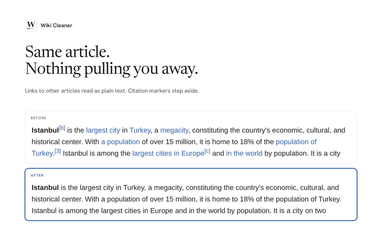 Before and after: the same paragraph with its links turned into plain text.
